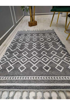 Iskandinav Kilim Desenli Kaymaz Tabanlı Yıkanabilir Leke Tutmaz Dokuma Taban Halı Drk8060-10