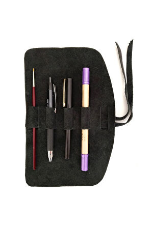 Deri Kalemlik Siyah Renk-orjinal ebru desenli 4'lü