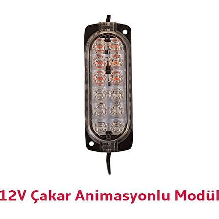 12 Volt Kırmızı-Mavi 2.4 Watt Animasyonlu Çakar Modül 12 Ledli