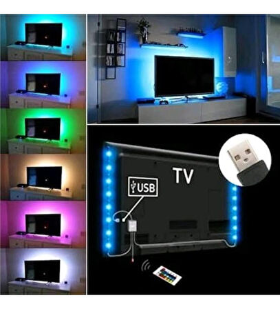 Televizyon Monitör Arkası Kumandalı Rgb Şerit Led 1 Metre 