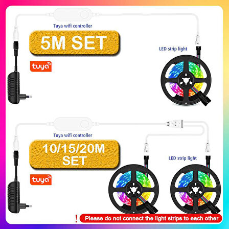 Tuya Destekli Wifi Kontrollü RGB Şerit Led Set 5 Metre