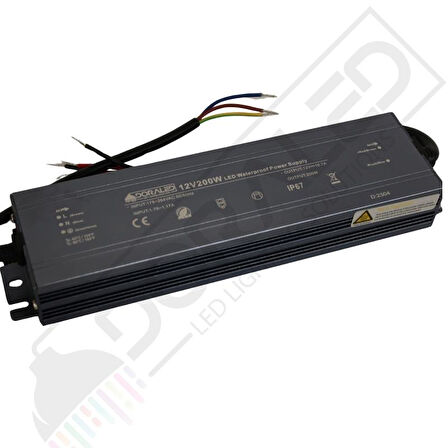 12 Volt 16,7 Amper IP67 Su Geçirmez Dış Cephe Led Adaptör 200 Watt