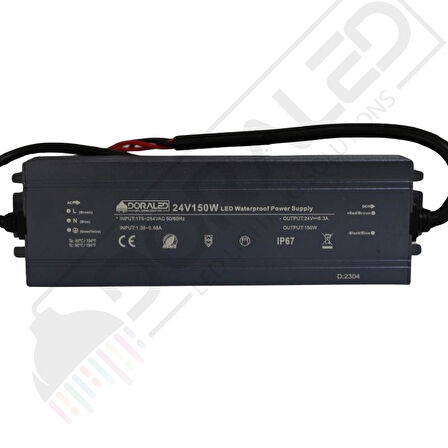 24 Volt 6,3 Amper IP67 Su Geçirmez Dış Cephe Led Adaptör 150 Watt