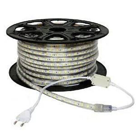 220 Volt Şerit Led 220V Kırmızı 5 Metre 3Çipli Silikonlu(Fiş Dahil)(5 Metre)