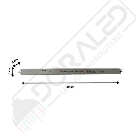 Ultra slim ince parmak led adaptör 24 volt 2,5 amper 60 watt (30x2x2cm)