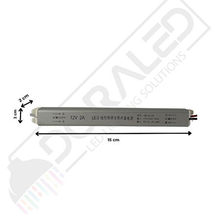 Ultra slim ince parmak led adaptör 12 volt 2 amper 24 watt (15x2x2cm)