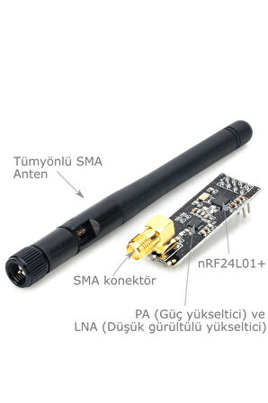 NRF24L01 2,4GHz RF Alıcı-Verici Modül (Harici Antenli)