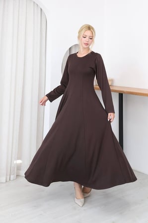 🌸 Kadın Tesettür Uzun Elbise Belden Oturtmalı 3 Pensli Cepli-125 Cm 🌸
