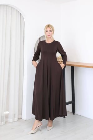 🌸 Kadın Tesettür Uzun Elbise Belden Oturtmalı 3 Çimalı-125 Cm 🌸