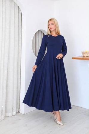 🌸 Kadın Tesettür Uzun Elbise Belden Oturtmalı 3 Pensli Cepli-125 Cm 🌸