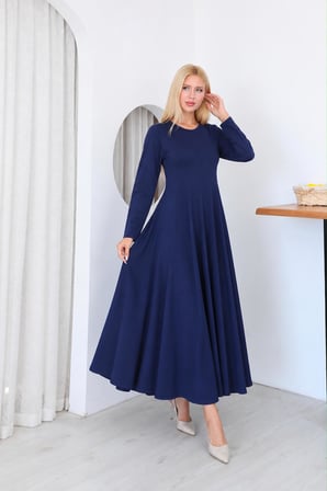 🌸 Kadın Tesettür Uzun Elbise Belden Oturtmalı 3 Pensli Cepli-125 Cm 🌸