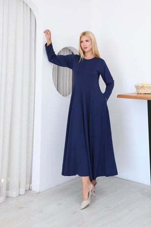 🌸 Kadın Tesettür Uzun Elbise Belden Oturtmalı 3 Pensli Cepli-125 Cm 🌸