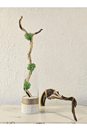 Şık El Yapımı Doğal Ahşap ve Cam Dekoratif Obje Ev Ofis Masa Üstü Hediyesi