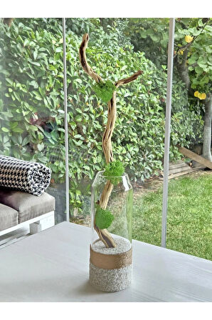 Şık El Yapımı Doğal Ahşap ve Cam Dekoratif Obje Ev Ofis Masa Üstü Hediyesi