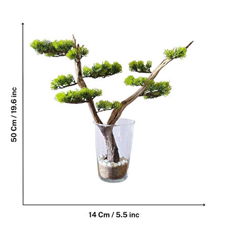 El Yapımı Cam Vazo Bonsai | Gerçek Okaliptus Gövdesi | Doğal Taşlı Masa & Ev Dekoru