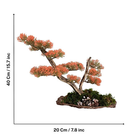 El Yapımı Turuncu Bonsai Dekor – Doğal Ağaç Kabuğu Üzeri Ağaç Masa Dekoru