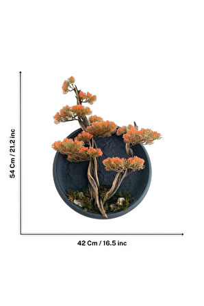 El Yapımı Driftwood Bonsai – Turuncu Yapay Yapraklar ve Gerçek Ağaç Gövdeli Duvar Dekoru