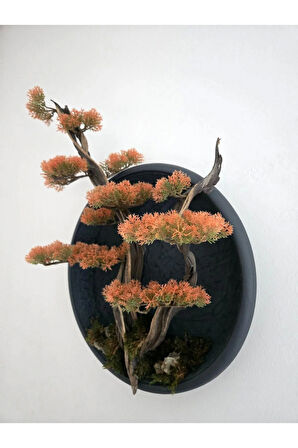 El Yapımı Driftwood Bonsai – Turuncu Yapay Yapraklar ve Gerçek Ağaç Gövdeli Duvar Dekoru