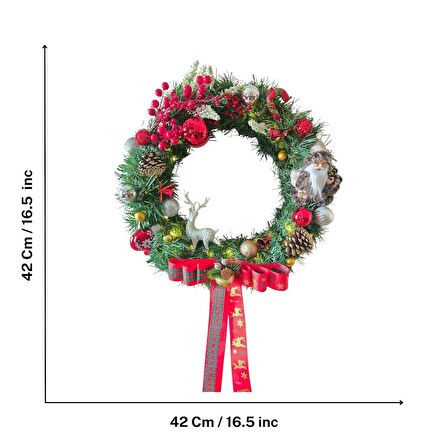 El Yapımı Santa & Deer Yılbaşı Kapı Süsü – Kırmızı Yeşil Altın Noel Çelengi