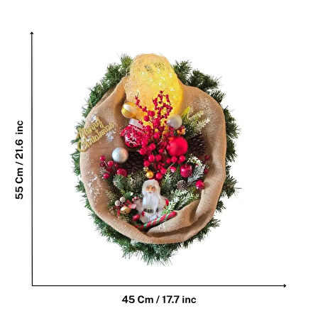 El Yapımı Jüt Kumaşlı Santa Yılbaşı Süsü – Kırmızı Yeşil Noel Kapı - Duvar Dekoru