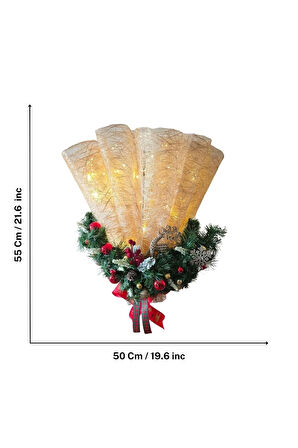 El Yapımı Işıklı Yelpaze Yılbaşı Dekoru – Altın Kırmızı Noel Duvar - Kapı Süsü