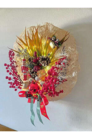 Işıklı Yılbaşı Duvar ve Kapı Süsü – El Yapımı Kırmızı & Altın Noel Dekoru