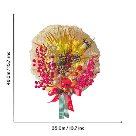 Işıklı Yılbaşı Duvar ve Kapı Süsü – El Yapımı Kırmızı & Altın Noel Dekoru