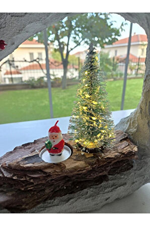 Işıklı El Yapımı Yılbaşı Masa Dekoru – Beton Formda Noel Sahnesi