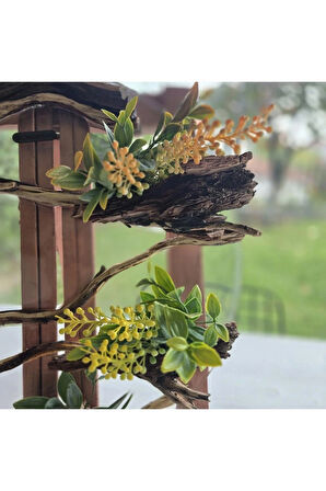 El Yapımı Daire Form Doğal Dal Dekor – Yapay Çiçekli Duvar & Masa Süsü