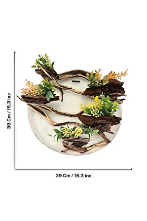 El Yapımı Daire Form Doğal Dal Dekor – Yapay Çiçekli Duvar & Masa Süsü