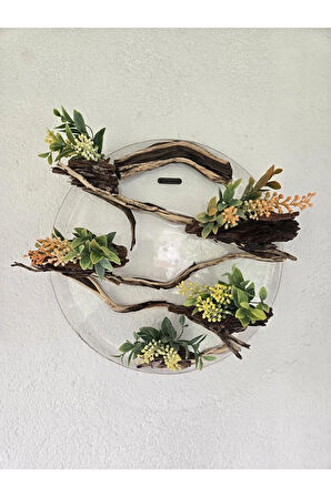 El Yapımı Daire Form Doğal Dal Dekor – Yapay Çiçekli Duvar & Masa Süsü