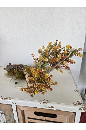 El Yapımı Doğal Ağaç Dekor – Sonbahar Renkli Yapay Çiçekli Masa Üstü Tasarım