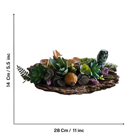 El Yapımı Sukulent ve Kaktüs Dekoru – Ağaç Kabuğu Üzeri Doğal Masa Üstü Süs