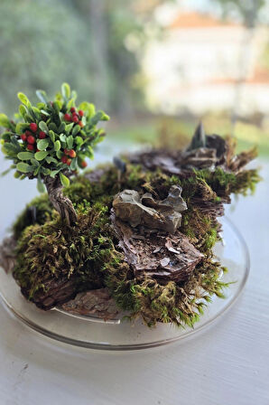 El Yapımı Doğal Yosunlu Mini Bonsai Peyzaj – Epoksi Tabanlı Masa Dekoru