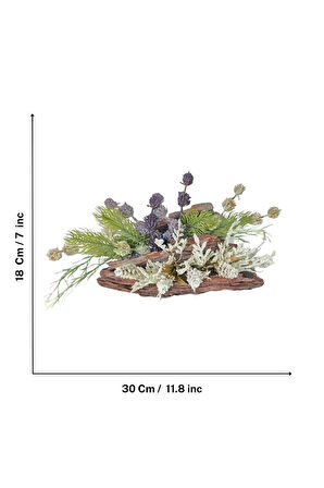 El Yapımı Doğal Ağaç Kabuklu Dekor – Yeşil ve Beyaz Yapay Bitkili Masa Süsü