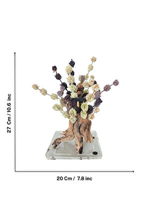El Yapımı Doğal Kök Dekor – Epoksi Tabanlı Mor ve Beyaz Yapay Çiçek Tasarımı
