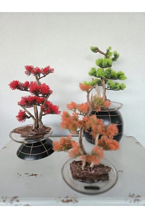El Yapımı Epoksi Tabanlı Bonsai Ağaç Dekoru – 3 Renk Seçeneği (Yeşil, Kırmızı, Turuncu)