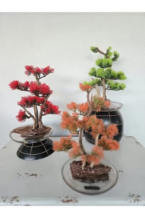 El Yapımı Epoksi Tabanlı Bonsai Ağaç Dekoru – 3 Renk Seçeneği (Yeşil, Kırmızı, Turuncu)
