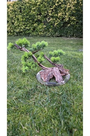 El Yapımı Eğimli Bonsai Dekor – Epoksi Tabanlı Driftwood Ağaç (Yeşil, Kırmızı, Turuncu)