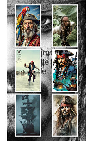 Karayip Korsanları - Kaptan Jack Sparrow - Barbossa - Kara İnci - 8 adet karışık sticker