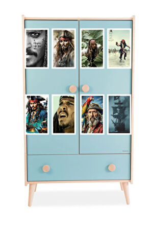 Karayip Korsanları - Kaptan Jack Sparrow - Barbossa - Kara İnci - 8 adet karışık sticker