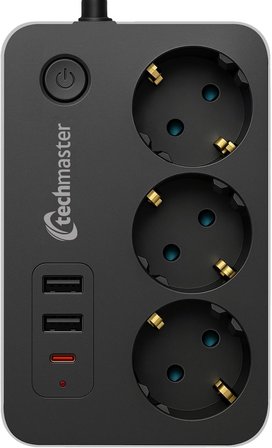 Techmaster 2 Usb + Type-C Akım Ve Çocuk Korumalı 3Lü Kare Priz 2Mt