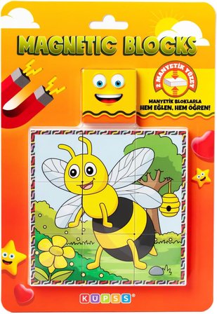 Küpss Manyetik Blok Çift Taraflı 9 Parçalı Mıknatıslı Arı-Kelebek Puzzle - 2 Görsel Yapboz
