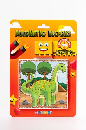 Küpss Manyetik Blok Çift Taraflı 9 Parçalı Mıknatıslı Di̇nozor Puzzle - 2 Görsel Yapboz