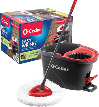 O-Cedar Easywring Mikrofiber Spin Mop, Kovalı Zemin Temizleme Sistemi, Kırmızı, Gri
