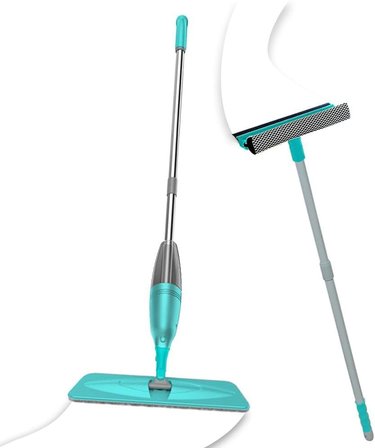 Pony Süper 2 Li̇ Sprey Mop + Teleskopi̇k Sapli Cam Si̇leceği̇ Yeşi̇l Paspas Temi̇zli̇k Seti̇