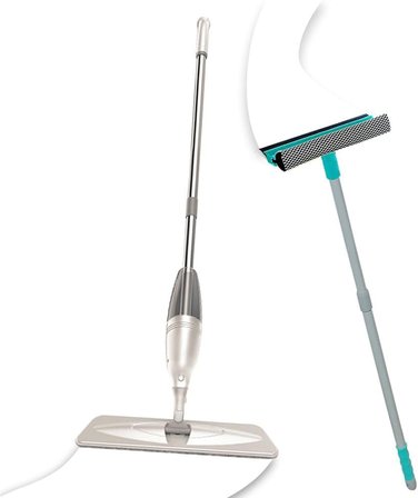 Pony Süper 2 Li̇ Sprey Mop + Teleskopi̇k Sapli Cam Si̇leceği̇ Krem Paspas Temi̇zli̇k Seti̇
