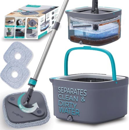 True & Tidy True Clean Paspas Ve Kova Sistemi, Kare Döndürmeli Paspas, Çift Bölmeli Paspas Kovası Ve
