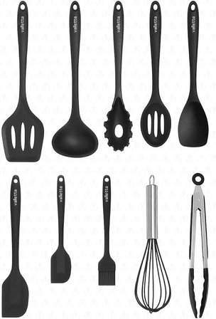 Valletta Salvatore Isıya Dayanıklı Yanmaz Yapışmaz Silikon Spatula Seti 10 Parça Siyah