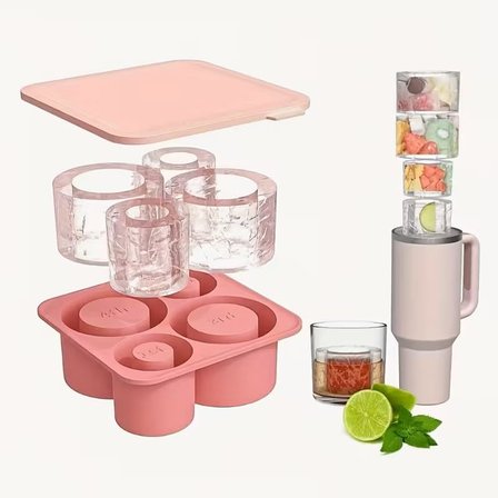 Yenigeldi Pembe Quencher Silikon Kapaklı Buzluk, Silindir Buz Kalıbı 4 Gözlü Stanly 20Oz 30Oz 40Oz B